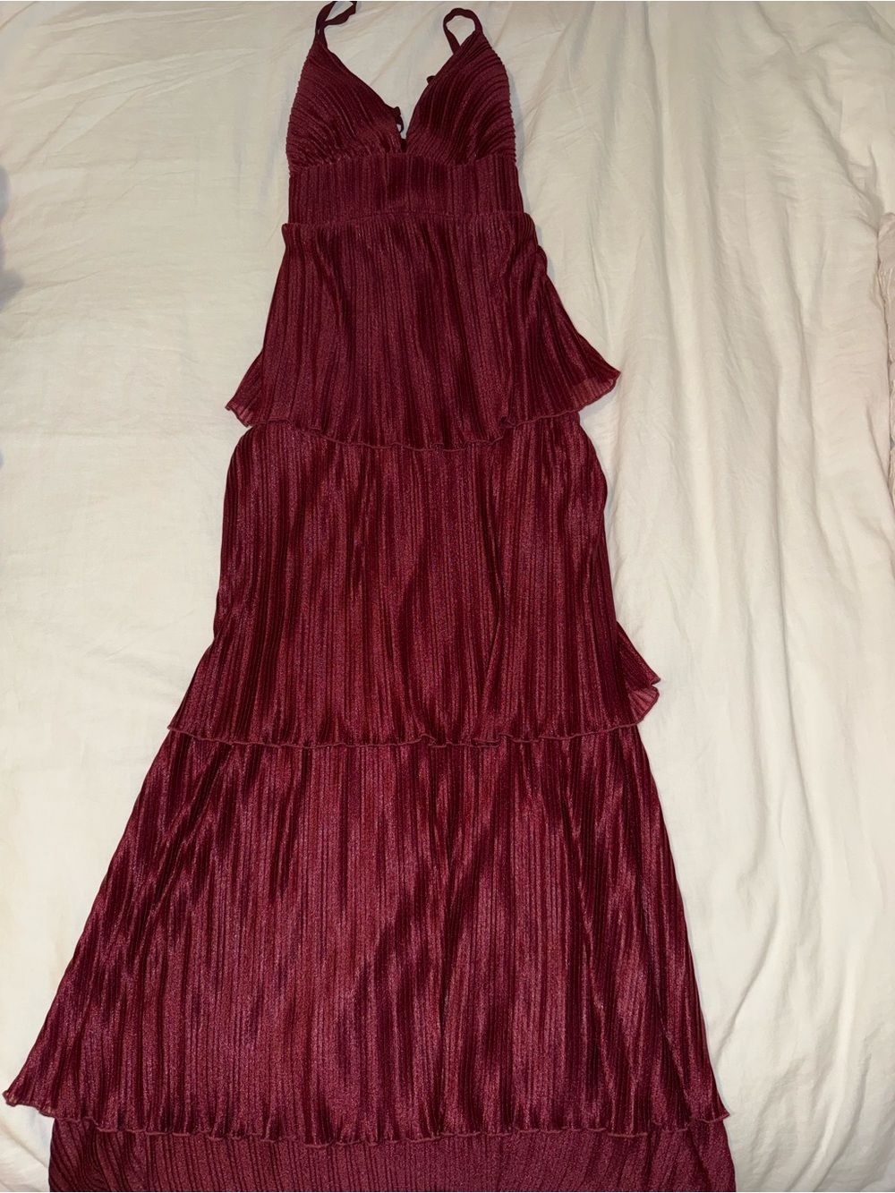 Burgundy Ruffle Prom Dress
